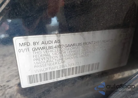 2011 Audi A4 2.0T Premium из США, поврежденный, VIN WAUFFAFL2BA103771